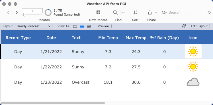 FileMaker Weather API forecast