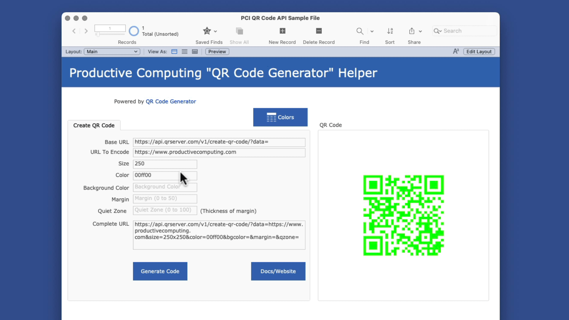 Create a QR Code in FileMaker