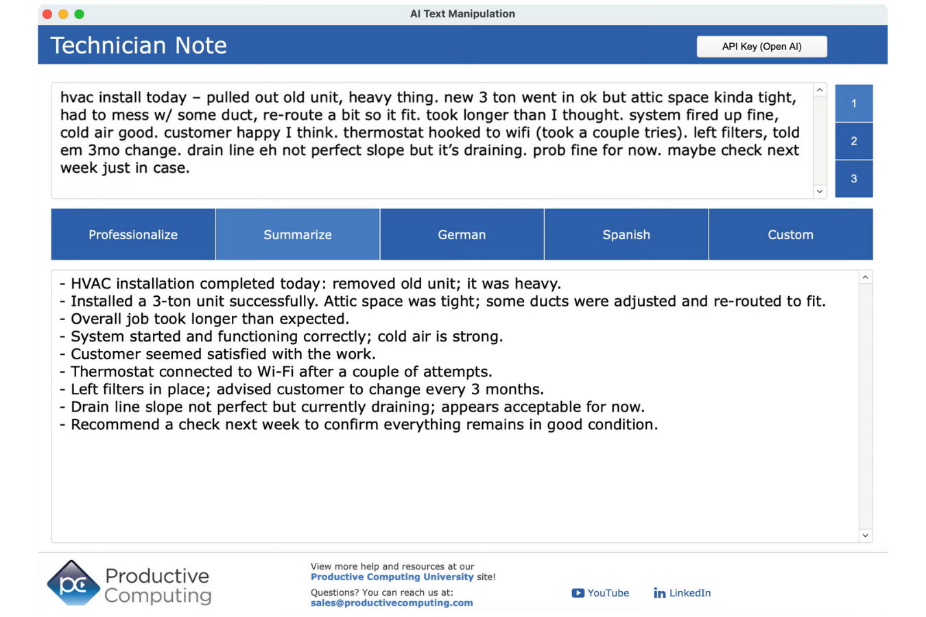 Text Manipulator Class Examples Using AI for Text Summaries & Translation